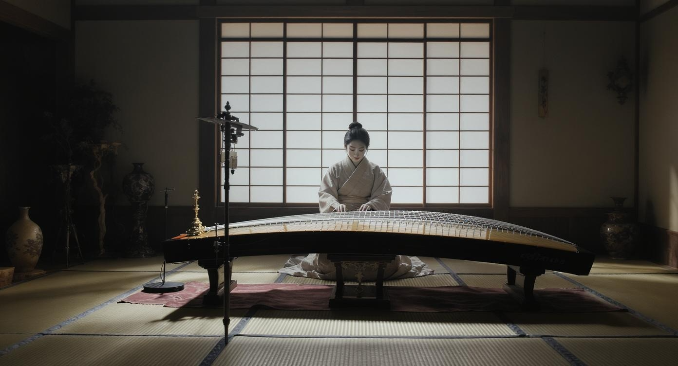 Traditional Japanese koto in an elegant graceful s