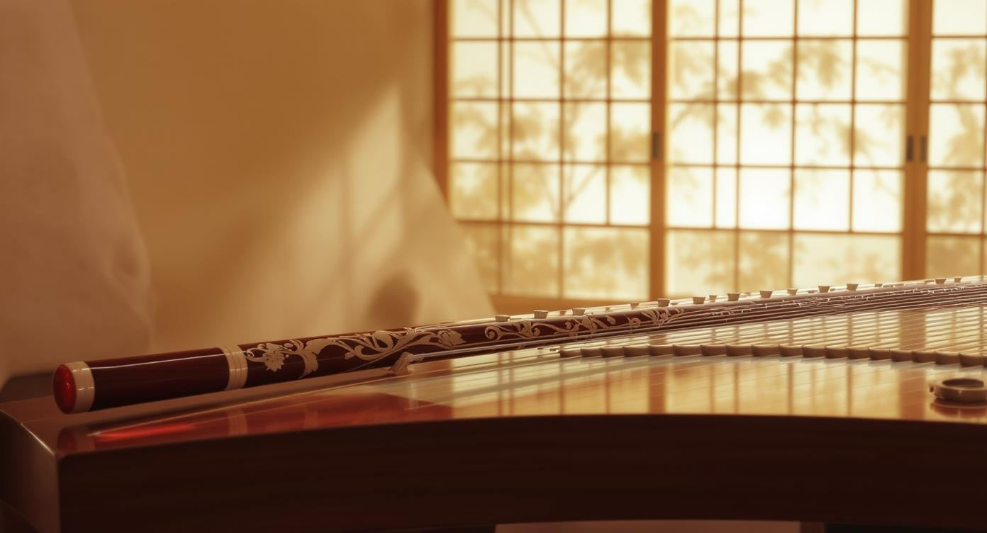 Traditional Japanese shakuhachi flute with koto e