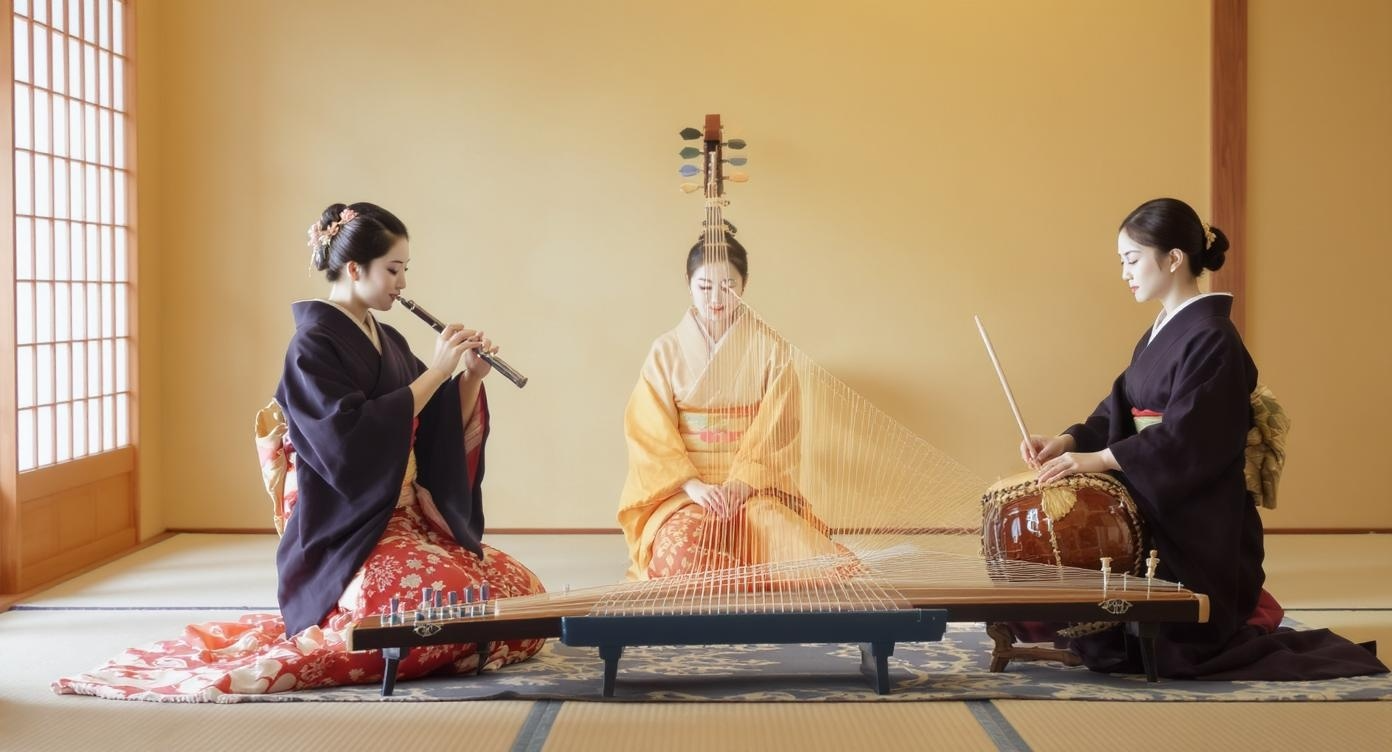 Traditional Japanese shinobue flute with koto and
