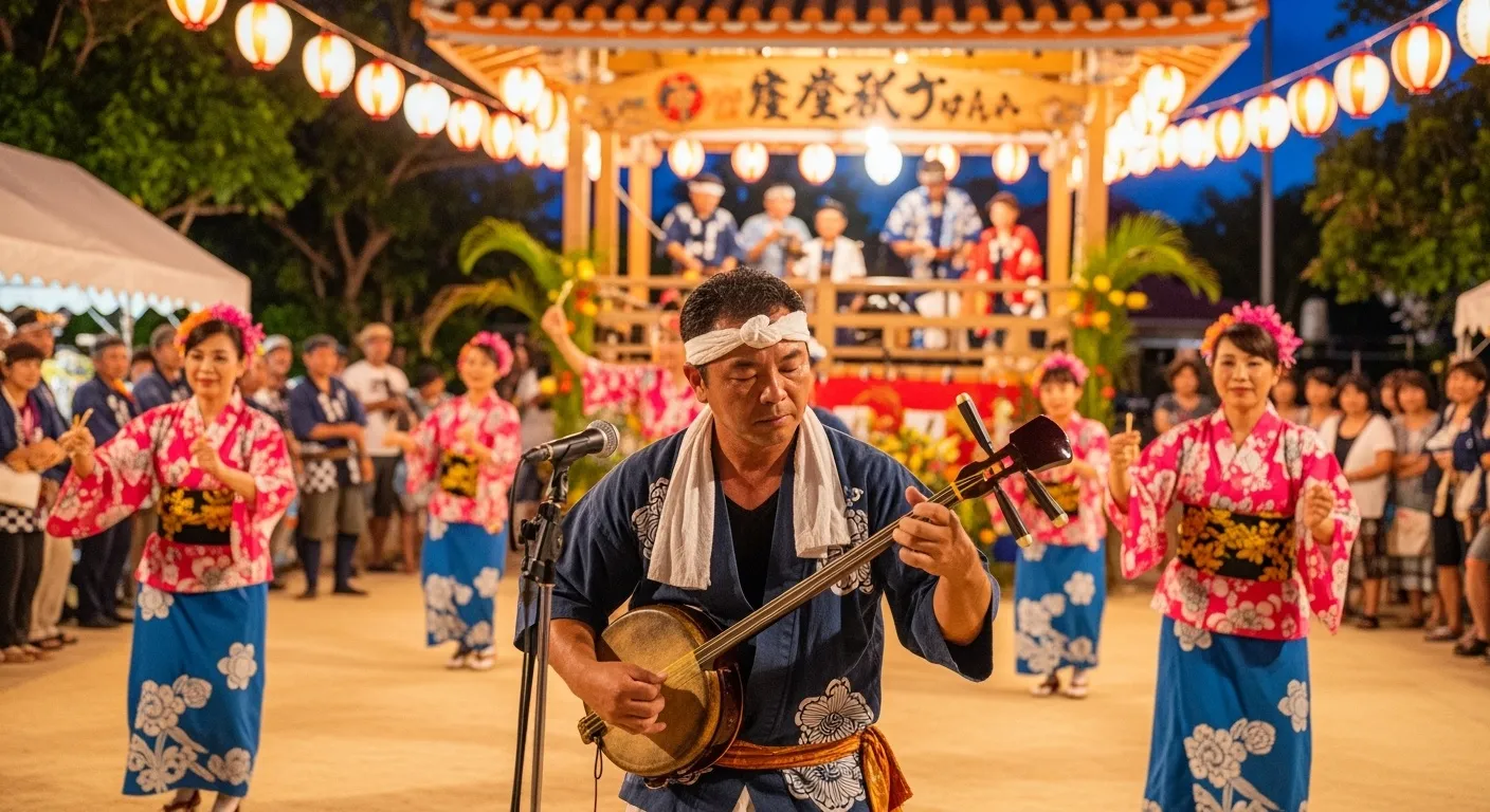 エネルギッシュな沖縄の祭りをイメージしたハイテンポな三線BGM