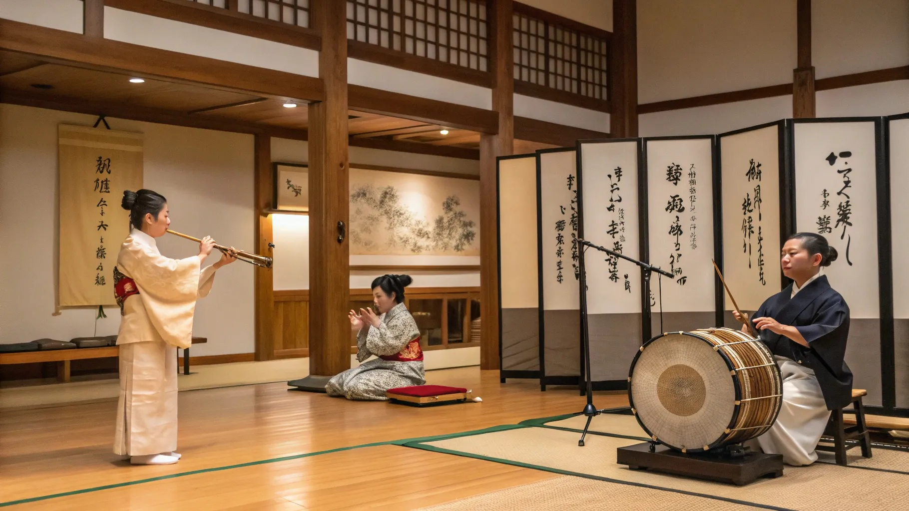 尺八ジングル 和風 三味線と尺八と鼓