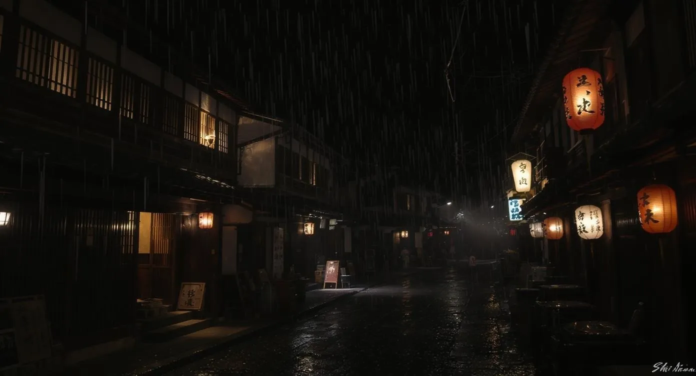 祇園の夜景と琴